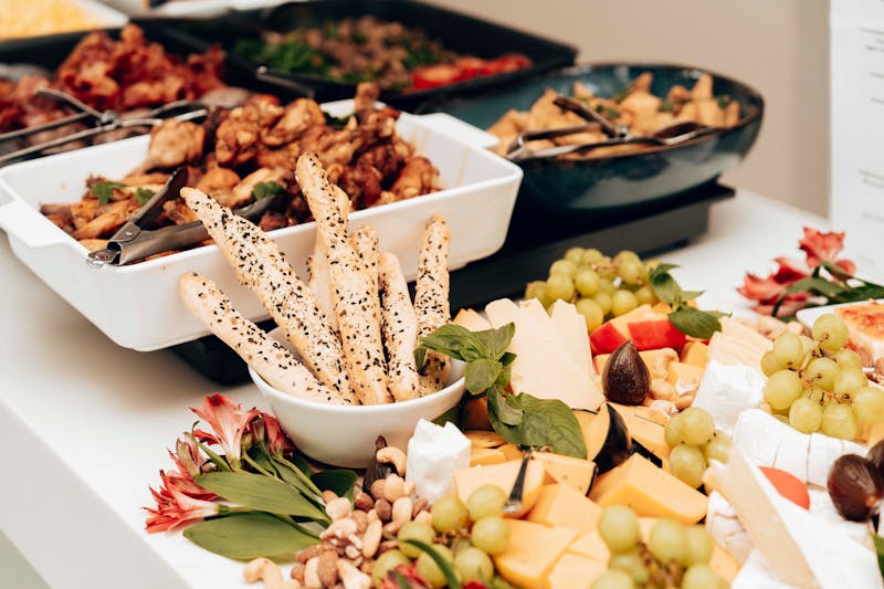 Wings over catering spread at a large event
